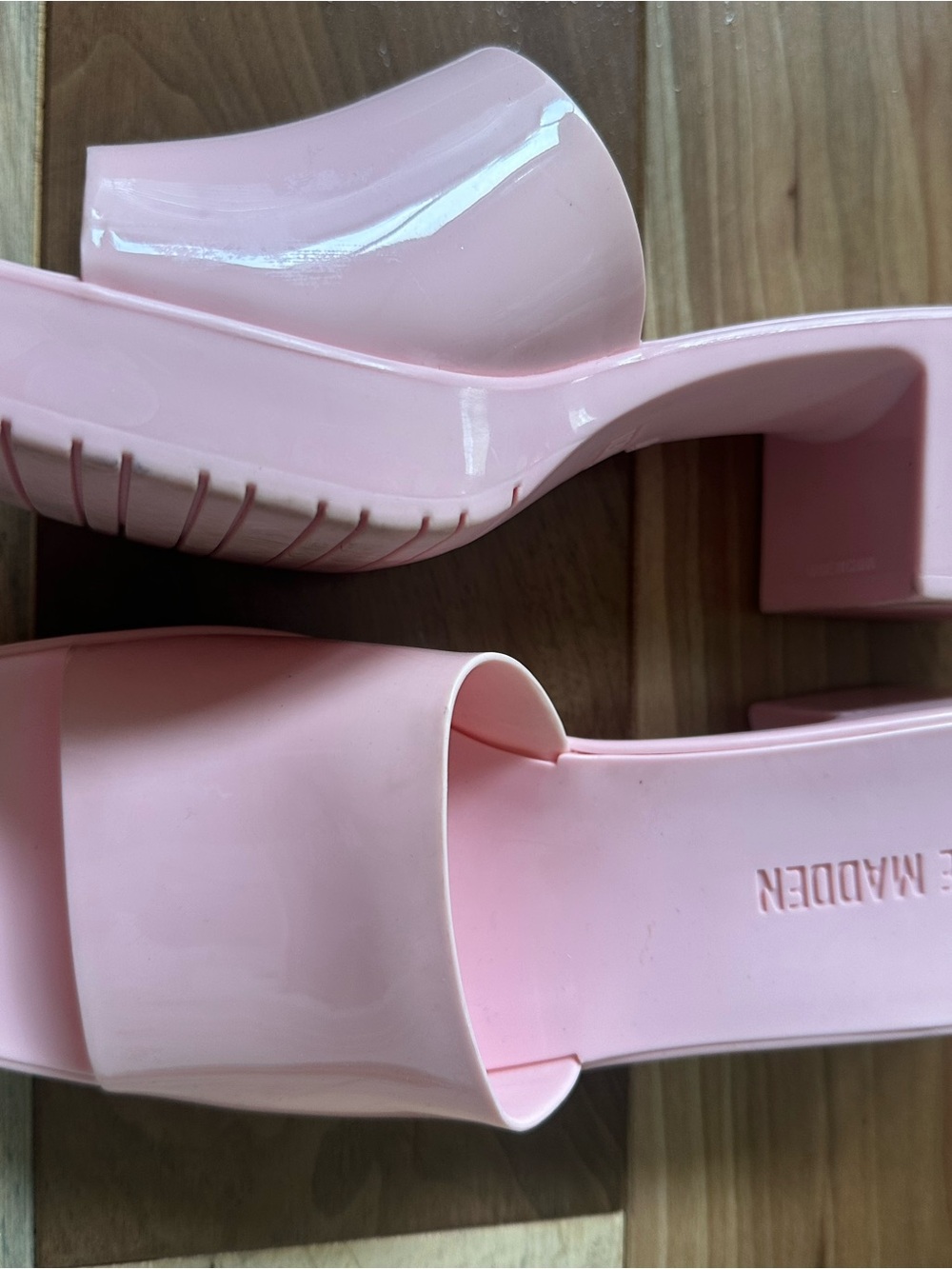 Steve Madden Pale Pink Patent Block Heel Mules